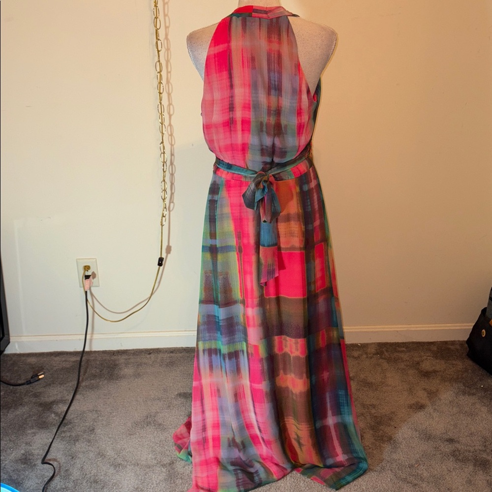Leslie Fay Tie Dye Multicolor Halter Neck Sleeveless Maxi Dress - Picture 5 of 7